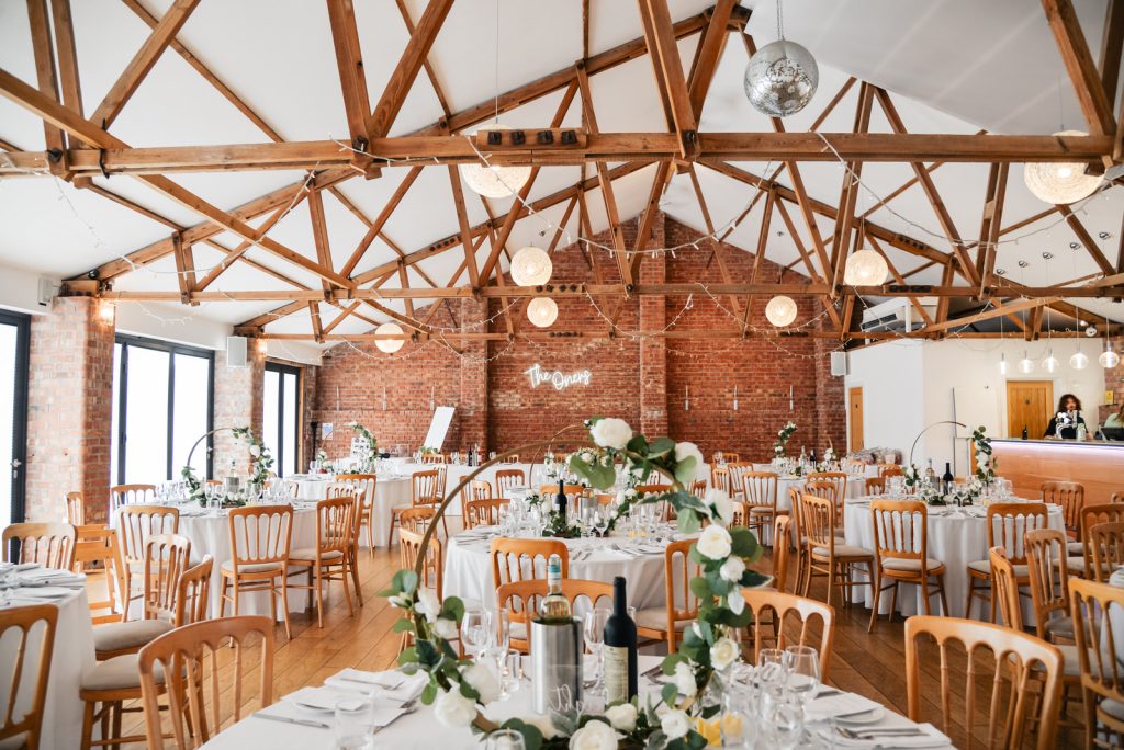 Wedding reception set up at The Green Cornwall captured by Memories &amp; Milestones Photography