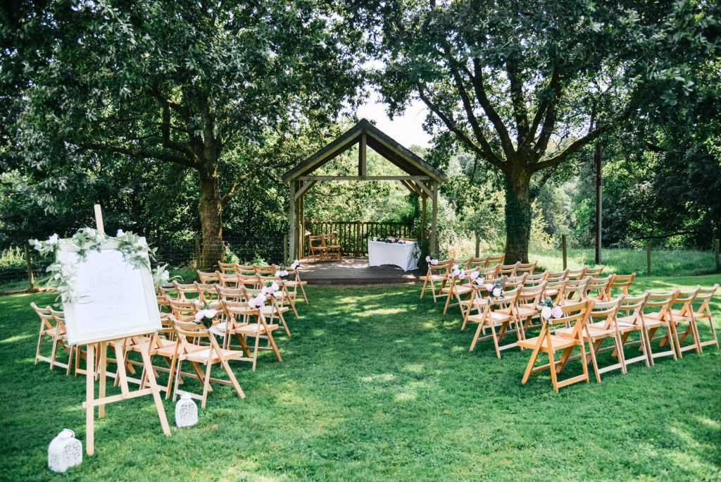 Outdoor ceremony set up at The Green Cornwall captured by Memories &amp; Milestones Photography